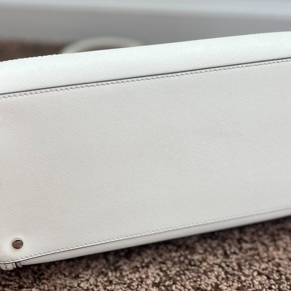 KATE SPADE White Leather Rattan Top Handle Tote Zipper Closure Crossbody Bag EUC - Picture 5 of 11